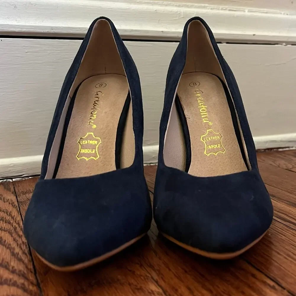 Blue Suede Stiletto Pumps Size 8 Almond Toe 4in Heel Leather Insole Corpcore
